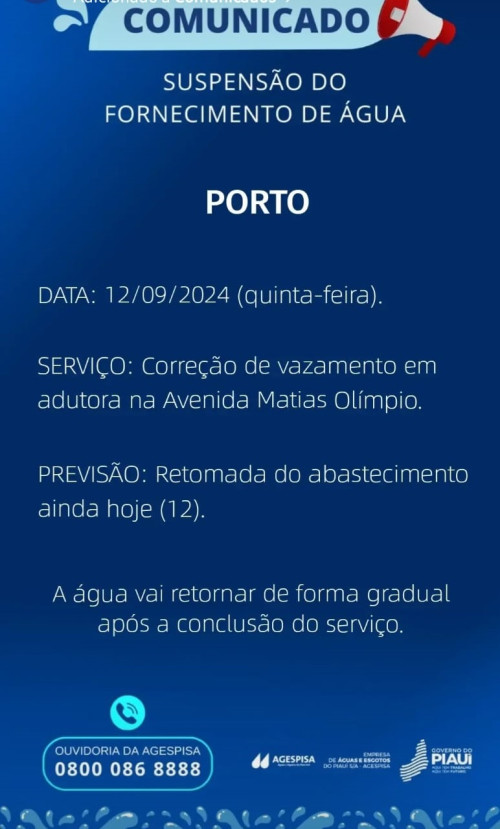 Veja os bairros de Porto onde faltará água nesta quinta (12) - (Reprodução/Instagram)