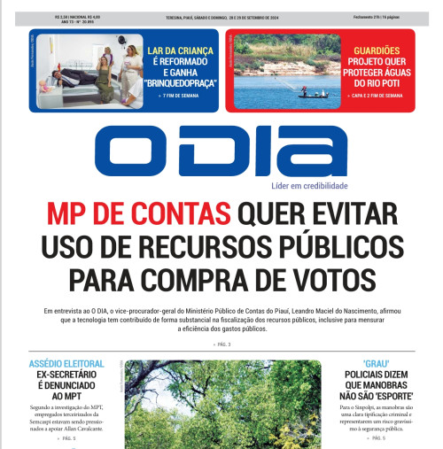 Capa do Jornal O Dia deste sábado (28) - (Reprodução)