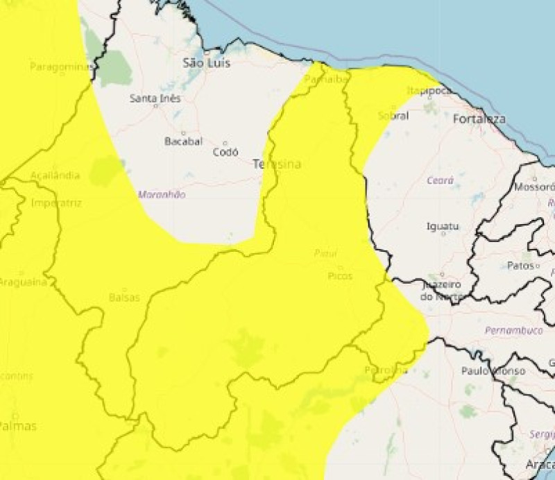 Inmet alerta para chuvas intensas em todo o Piauí nesta quarta-feira (8)