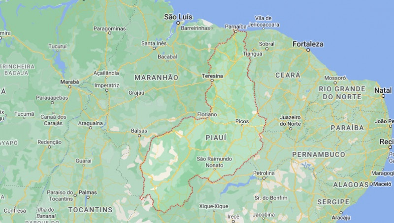 O Piauí faz fronteiras com cinco estados - (Reprodução/Google Maps)