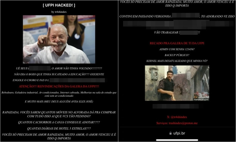 Site da UFPI foi invadido com mensagens de ódio aos estudantes - (Reprodução)