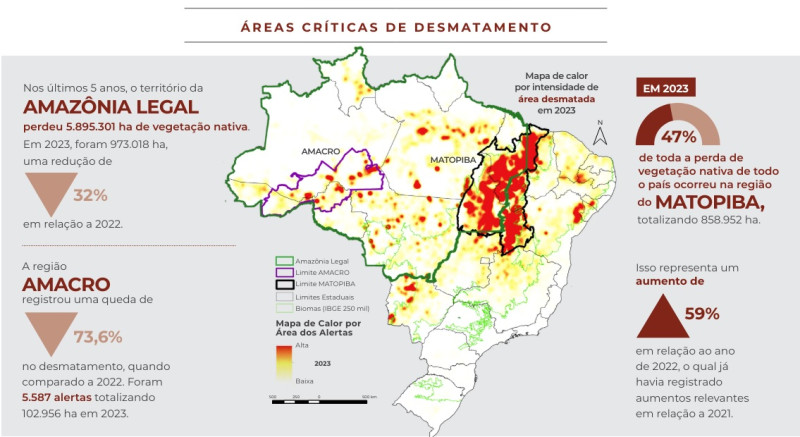 Rprodução/Mapbiomas - (Áreas críticas de desmatamentos no país)