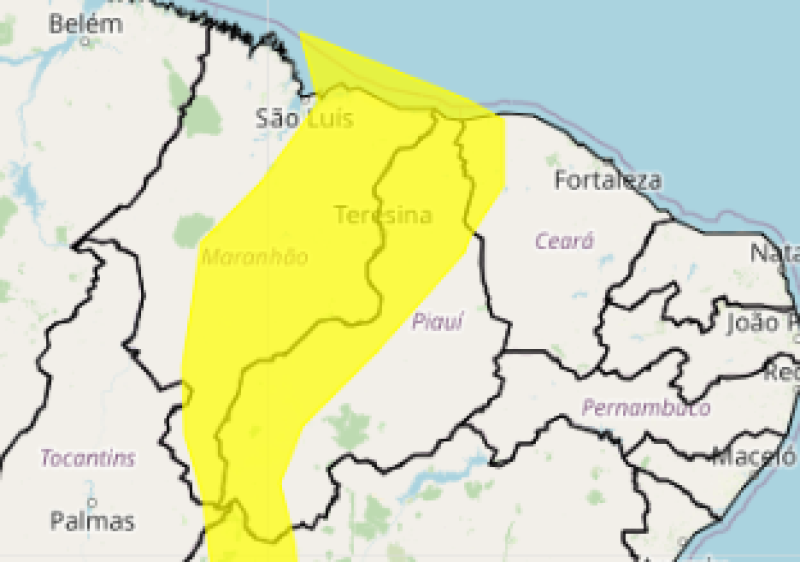 127 cidades do Piauí estão em alerta para ocorrência de chuvas intensas; veja lista - (INMET)