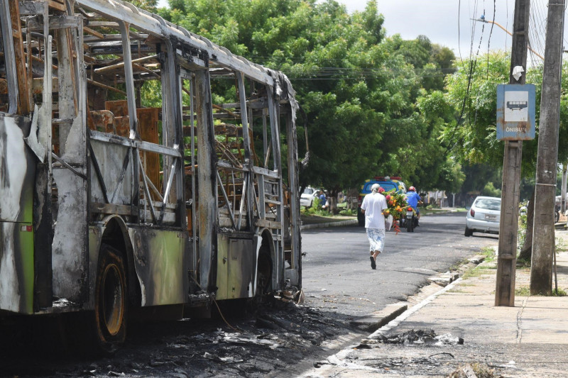 Ônibus incendiado em Teresina - (Assis Fernandes/O Dia)