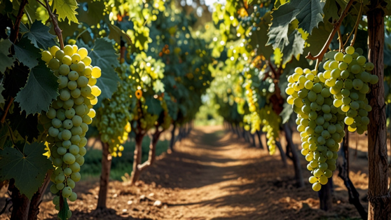  - (Um arranjo visual de cachos de uvas representando as principais castas da região)