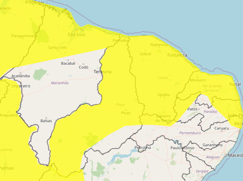 Chuvas intensas: Teresina e mais 201 cidades do Piauí estão em alerta até sexta-feira (11); veja lista - (Reprodução/ INMET)