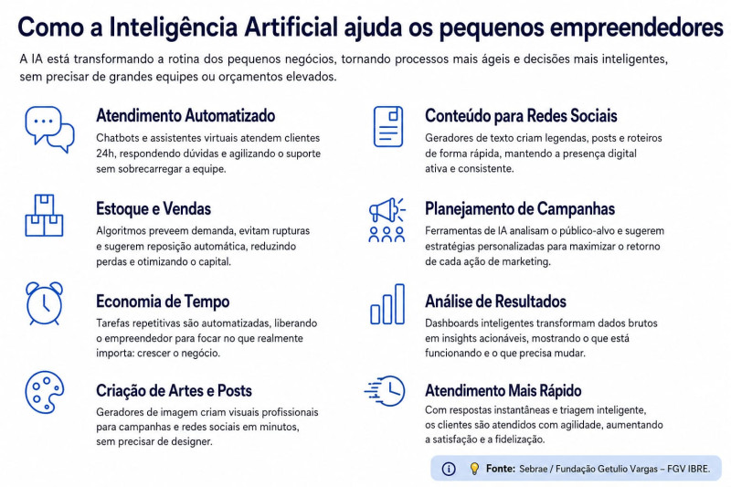 Como a Inteligência Artificial pode ajudar os pequenos empreendedores (imagem gerada por IA/Gamma) - ()