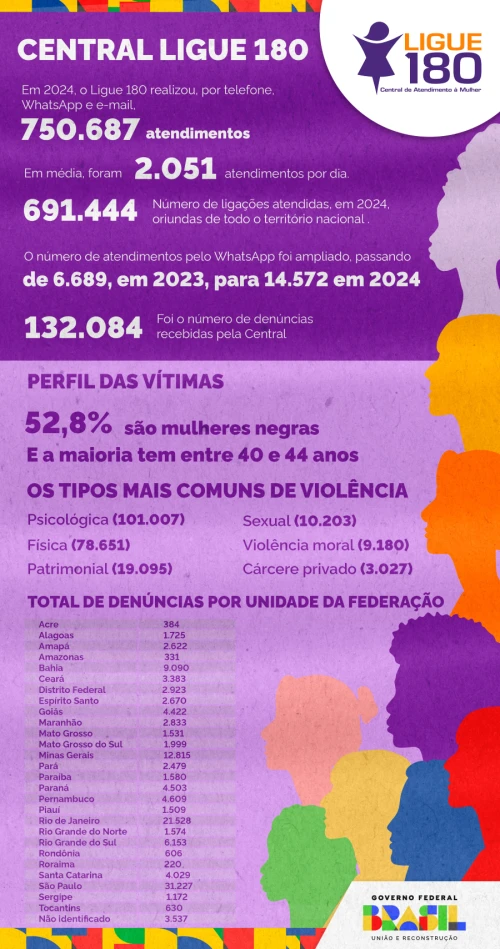 Números registrados pelo Ligue 180 em 2024 - (Divulgação)