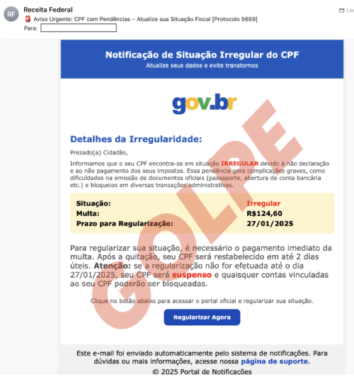 Exemplo 3 do golpe do CPF. - (Divulgação)