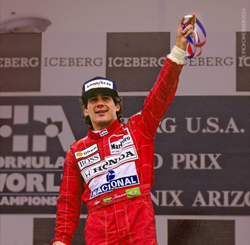 Senna, ao vencer o GP de Phoenix, em 1991. - (Reprodução / Instagram / Senna Brasil)