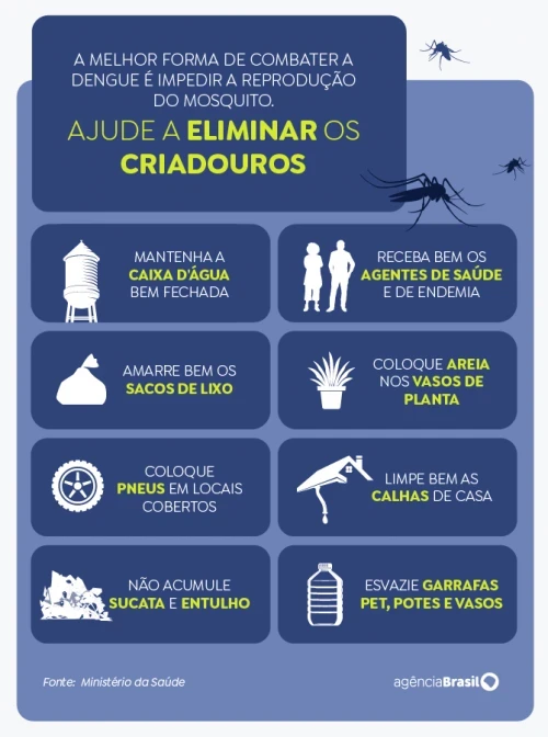 Veja como eliminar os criadouros do mosquito da dengue - (Reprodução/Agência Brasil)