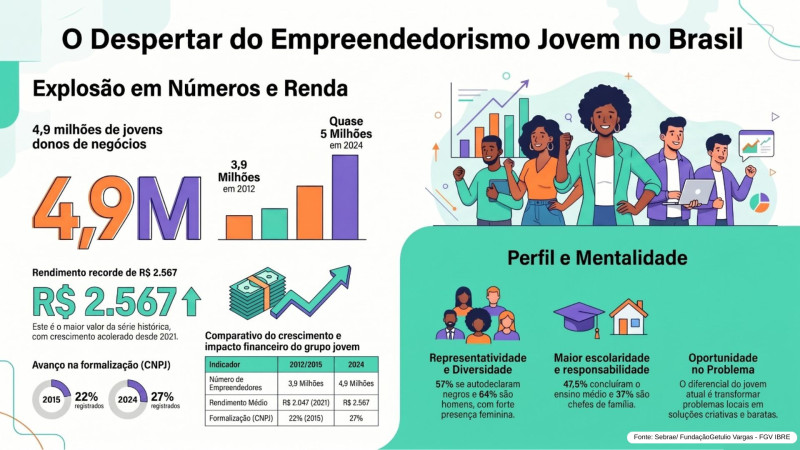 O empreendedorismo jovem tem crescido no Brasil - (IA/NotebookLM)