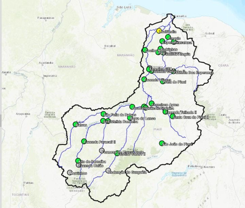 Nível do Rio Parnaíba atinge cota de atenção em Luzilândia. - (Reprodução / SACE/CPRM)