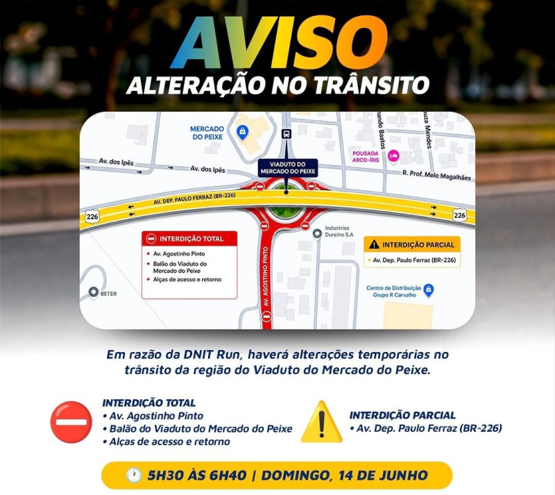 Ruas de Teresina serão interditadas para a corrida DNIT Run no domingo (14); veja como fica o trânsito