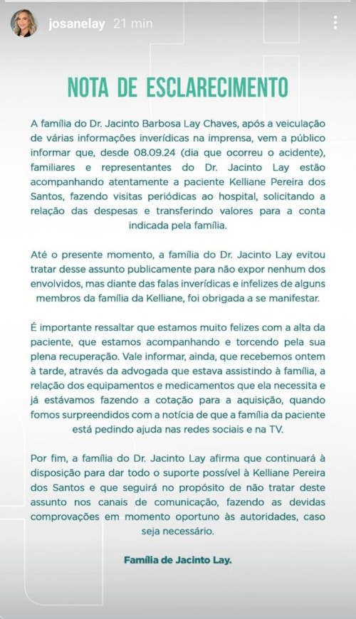 Família de Jacinto Lay diz que foi surpreendida com vaquinha para manicure: 'estamos dando apoio' - (Reprodução/Instagram)