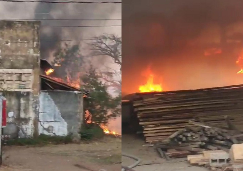Incêndio de grandes proporções destrói madeireira no Distrito Industrial, em Teresina
