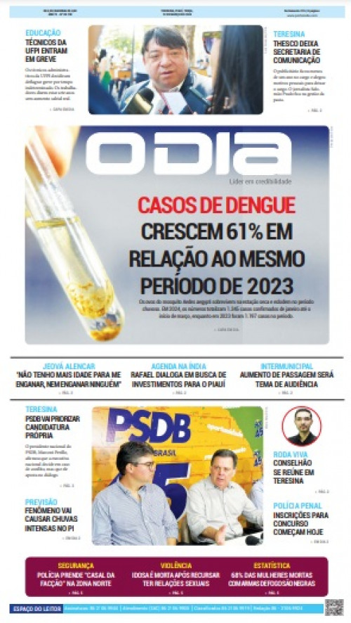 Capa do Jornal O Dia edição de hoje (12) - (Reprodução)