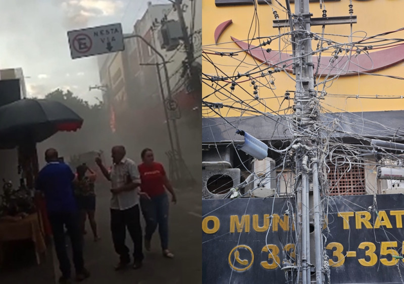 Fiação pega fogo em poste e assusta comerciantes no Centro de Teresina