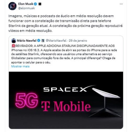 Internet grátis no iPhone? Entenda parceria entre Apple e Starlink - (Reprodução/ X)