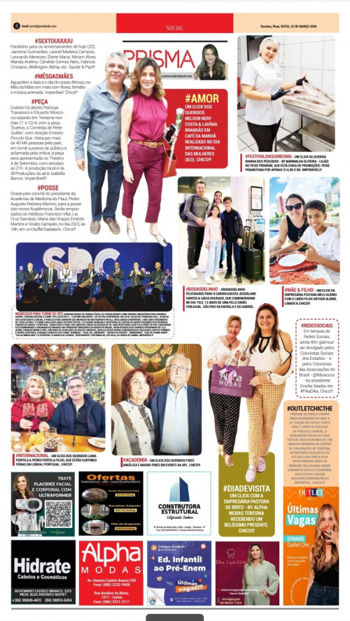 Confira hoje (22) a nossa Coluna PRISMA no Jornal e Portal O DIA e as nossas Redes Sociais - Chics!!! - (Divulgação)