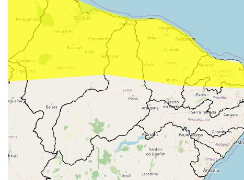 Teresina e 80 municípios do Piauí estão em alerta de chuvas intensas nesta quarta-feira (10); veja lista - (INMET)
