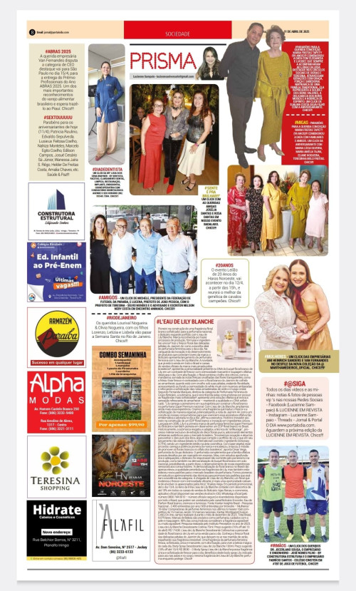 #PRISMA - Confira hoje (11) a nossa Coluna PRISMA no Jornal e Portal O DIA e as nossas Redes Sociais - www.portalodia.com -, Treads e as nossas Redes Sociais. - Aguardem a próxima edição LUCIENNE EM REVISTA. Chics!!! - (Arquivo Pessoal)