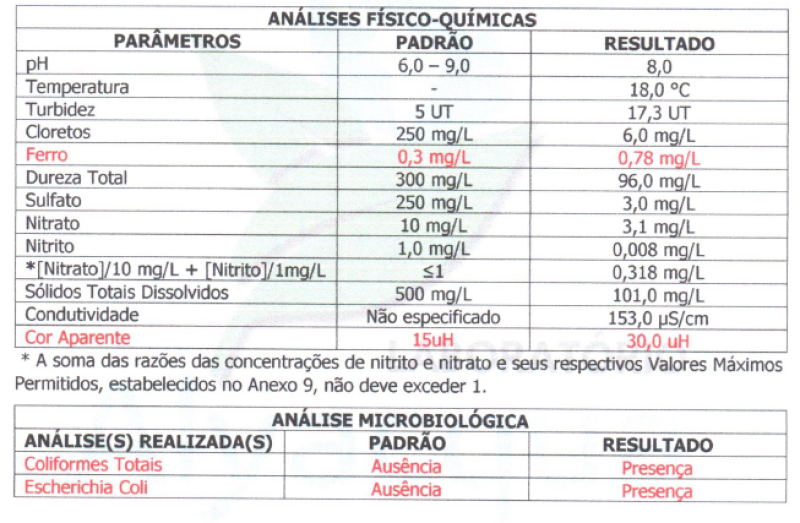 Laudo emitido após análise química solicitada pela Secretaria Municipal de Saúde de Curimatá - (Reprodução)