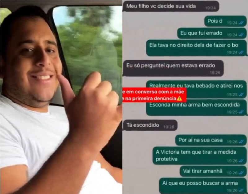 Momento em que Marcos Victor pede para mãe esconder sua arma; vítima divulgou nas redes sociais - ((Foto: Reprodução/Instagram))