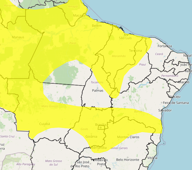 112 cidades no Piauí estão em alerta para perigo potencial de chuvas intensas - (Reprodução/Inmet)