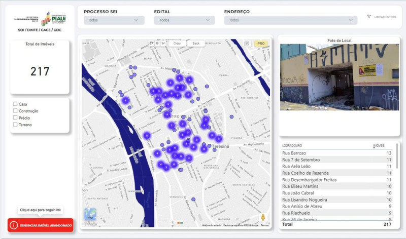 Painel da SSP-PI acerca dos imóveis abandonados no Centro de Teresina - (Divulgação)