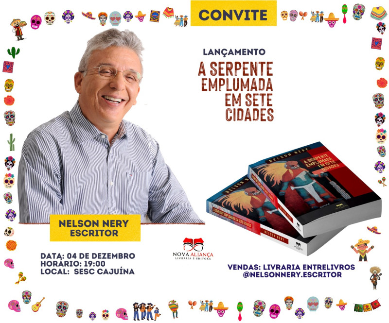 #Lançamento - Grazie pelo Convite do querido Nelson Nery Costa para o lançamento do seu livro 'A Serpente Emplumada em Sete Cidades' - às 19h no dia 4/12, no Sesc Cajuína. Vendas: Livraria Entrelivros. Imperdível. Chics!!! - (Arquivo Pessoal)