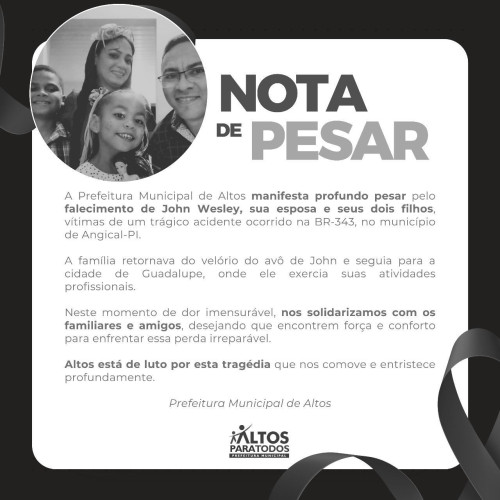 Prefeitura de Altos emite nota de pesar - (Reprodução/Redes sociais)