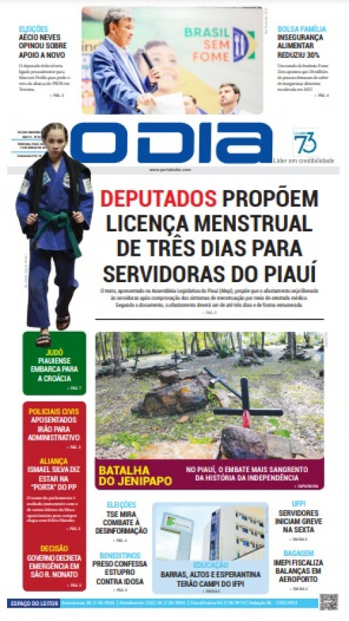 Capa da edição de hoje (13) do Jornal O Dia - (Reprodução)