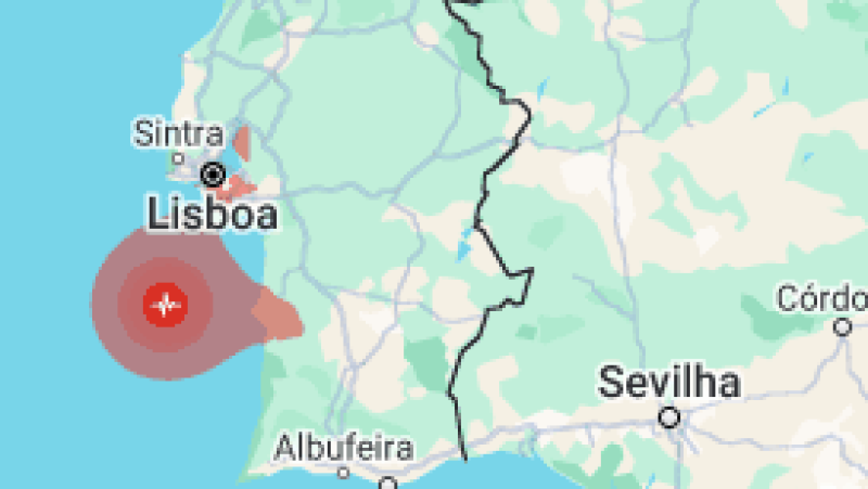 Terremoto de 5,4 atinge Portugal na madrugada desta segunda-feira (26) - (Fonte: U.S. Geological Survey)