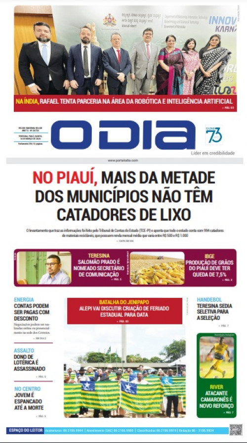 Veja os destaques do Jornal O DIA de hoje, quinta-feira (14) - (Reprodução)