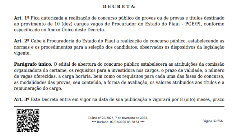 Governo do Piauí anuncia concurso para Procurador do Estado com 10 vagas - (Reprodução)