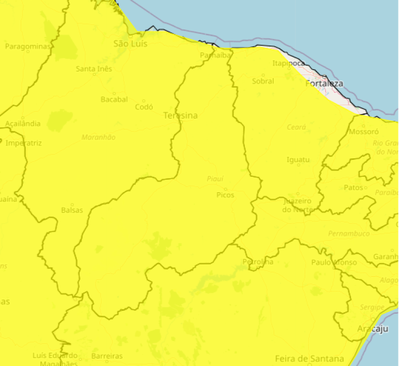 Alerta amarelo, de perigo potencial de chuva forte, vale para as regiões Sudeste, Centro-Norte, Sudoeste e Norte - (Reprodução/Inmet)