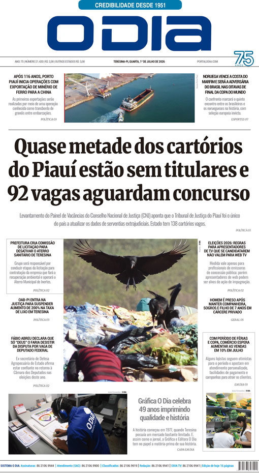 Jornal O Dia - Quarta-feira, 1 de julho de 2026