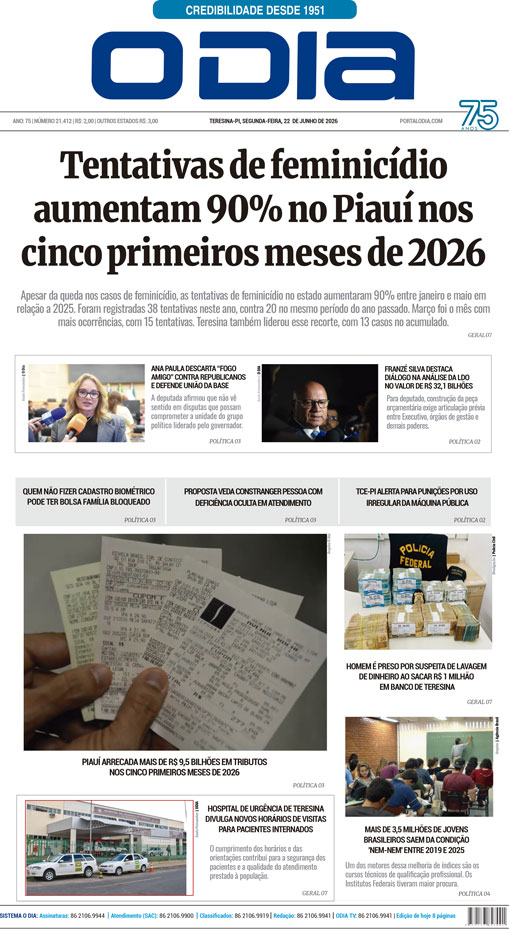 Jornal O Dia - Segunda-feira, 22 de junho de 2026
