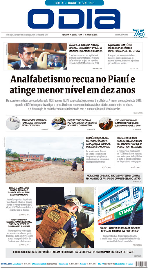 Jornal O Dia - Quarta-feira, 15 de julho de 2026